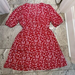 Like New Size Large SHEIN Red and White Floral Mini Dress